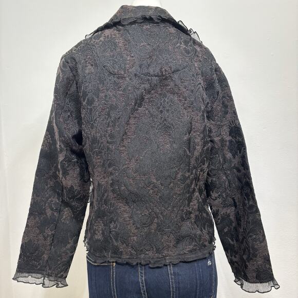 Beverly's Dark Lace Accent Beaded Button Blazer Medium Witchy Whimsigoth Fairy - Picture 2 of 9